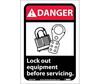Danger Lockout Equipment Before Servicing Sign, Vinyl