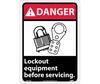 Danger Lockout Equipment Before Servicing Sign, Rigid Plastic