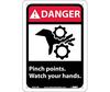 Danger Pinch Points Watch Your Hands Sign, Rigid Plastic