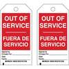 Brady 86524 Lockout Tag, Out of Service, Bilingual, 10/PK