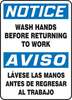Notice Wash Hands Before Returning To Work Sign, Bilingual