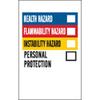 Write-On Blank Label, English, HEALTH HAZARD, FLAMMABILITY HAZARD, INSTABLITY HAZARD, PERSONAL PROTECTION, Paper, Blue / Red / Yellow / White