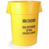 Carlisle Bronco 341020USD04 Round Container, 20 gal, Yellow, CONDEMNED, bilingual