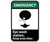 NMC EGA4RB Emergency Eye Wash Station Keep Area Clear Sign, Rigid Plastic