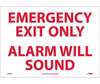 National Marker M85PB Emergency Exit Only Alarm Will Sound Sign, Vinyl