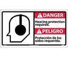 Danger Hearing Protection Required Sign, Bilingual, Plastic