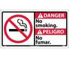 Danger No Smoking Sign, Bilingual, Rigid Plastic