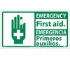 Emergency First Aid Sign, Bilingual, Rigid Plastic