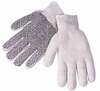 Mens String Knit Gloves White One-Sided PVC Black Dots 7 Gauge