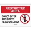 Entrance Sign, English, RESTRICTED AREA - DO NOT ENTER AUTHORIZED PERSONNEL ONLY, Plastic, Mounting Holes, Black / Red on White, 10 in, 14 in