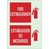 Brady® 90156 Bilingual Fire Extinguisher Glow in the Dark Sign, Polyester, Red on Green, 10 in, 7 in