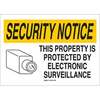 Security Sign, English, SECURITY NOTICE - THIS PROPERTY IS PROTECTED BY ELECTRONIC SURVEILLANCE, Plastic, Yellow / Black / Red on White, 14 in, 20 in