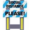 Vestil Plastic Folding Safety Barricade "Social Distance Please" Blue