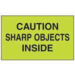 Dot and Shipping Labels, English, CAUTION - SHARP OBJECTS INSIDE, Adhesive Backed, Black on Light Green