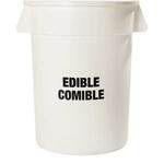 Carlisle Bronco 44 Gal Round Container White Edible Bi-Lingual