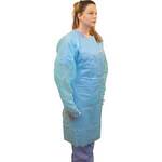 Disposable Blue Poly Gown, Thumb Loop Wrist, 60"L